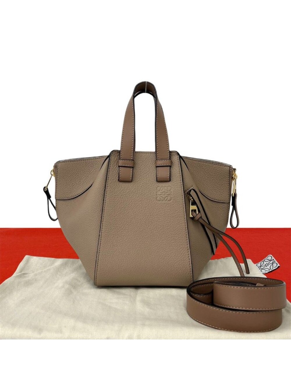 Loewe Hammock Compact Anagram Logo Leather 2-Way Shoulder Bag Beige